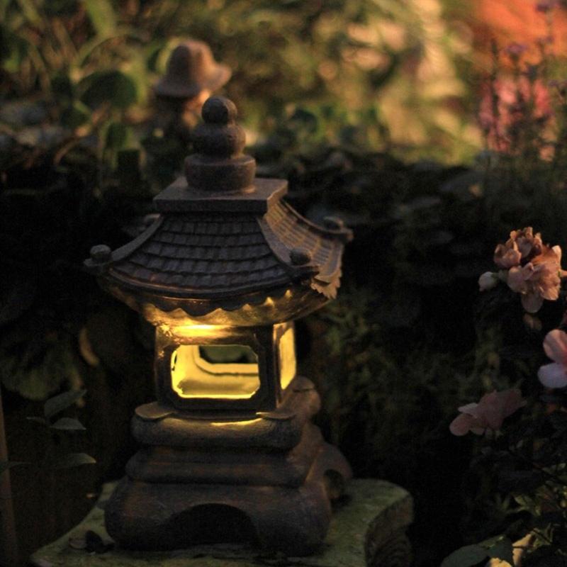 Decorative Solar for Palace Lamp Japanese Style Landscape Light Anti Deformed Garden Yard Resin Ornament Gift for Neighb