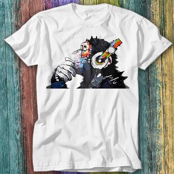 

Banksy DJ Monkey Thinker with Headphones T Shirt Top Tee 484 2XL