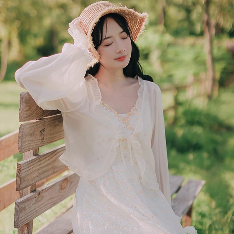 Dámské letní tenký svetřík na opalování, dlouhý rukáv, šněrování, jednobarevné, ležérní šifonové přikrývky