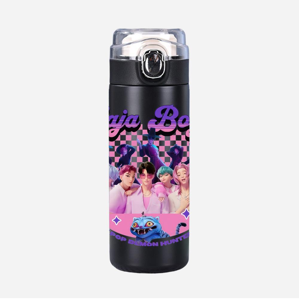 New Anime K-Pop Demon Hunters Printed 400Ml Water Bottle Thermos Cup Portable Stainless Steel Leak Proof Camping Water Cup Kid Gifts