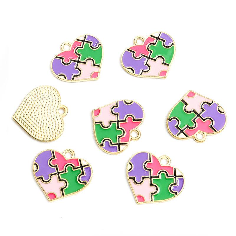 Enamel Charms Heart Shaped Round Irregular Puzzle Alloy Pendants for DIY Necklace Bracelet Earrings Keychain