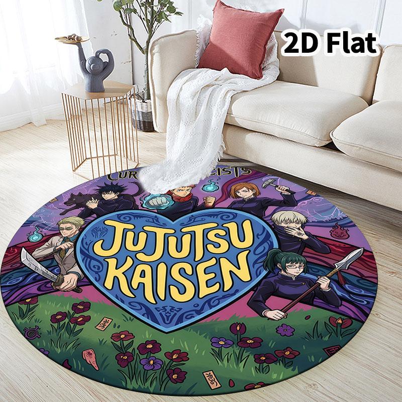 Tappeto Rotondo Jujutsu Kaisen Tappeto per Soggiorno Camera da Letto Divano Stanza dei Giochi Decorazione Tappetino Antiscivolo per Pavimento