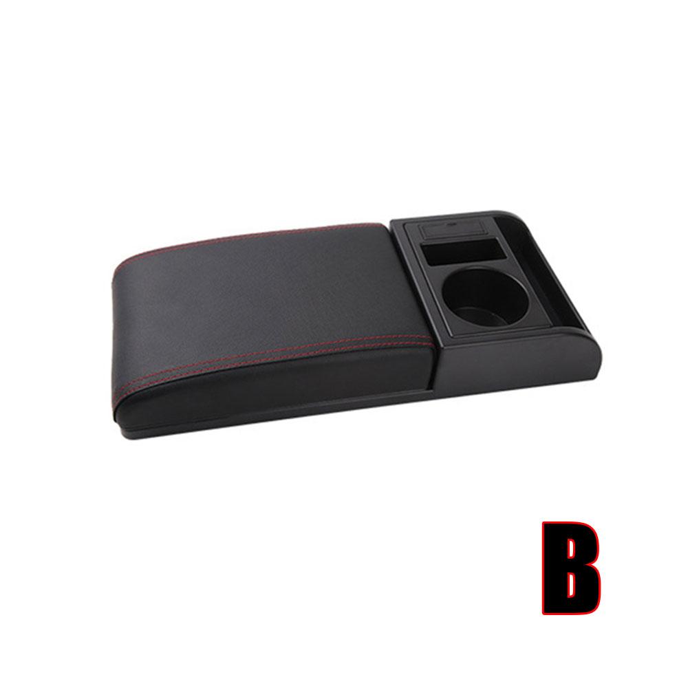 1Pc Universal Car Armrest with Cup Holder Pu Leather Storage Box Soft Elbow Support Cushion Multifunctional Movable Armrest
