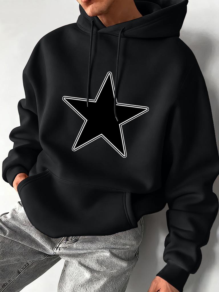 Trendy street style hip-hop style loose top with five-pointed star print men's hooded sweatshirt for autumn and winter casual wear