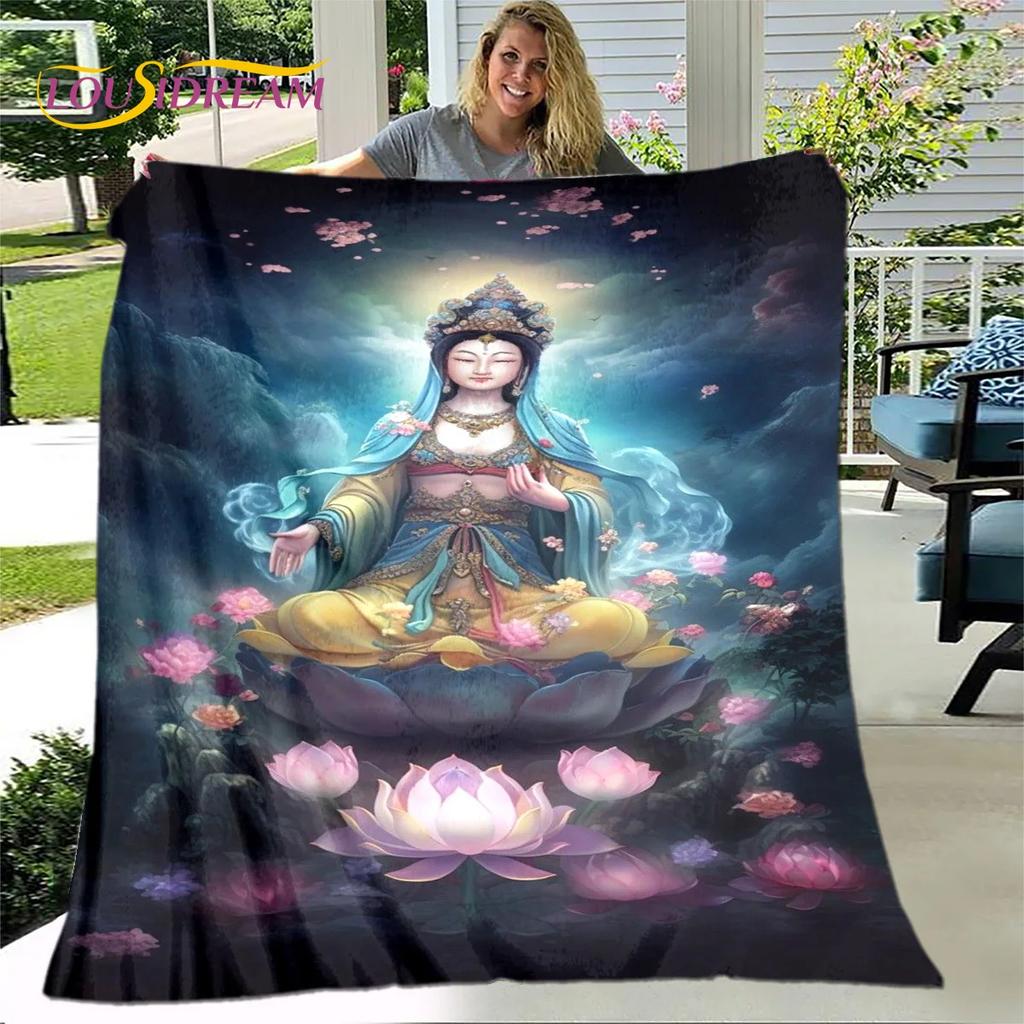 Manta 3D Sakyamuni Buddha Guanyin Bodhisattva budismo fe religión manta suave para el hogar orar dormitorio camas funda de sofá