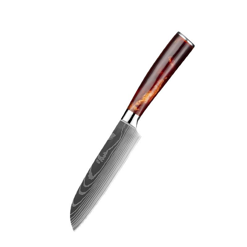 5 Inch Santoku Knife Red Resin Handle Cooking Knife Chef Knife Japanese Fruit Knife