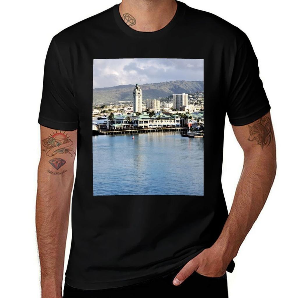 Honolulu Harbor Aloha Tower Tshirt High Elasticity Sports Tshirt