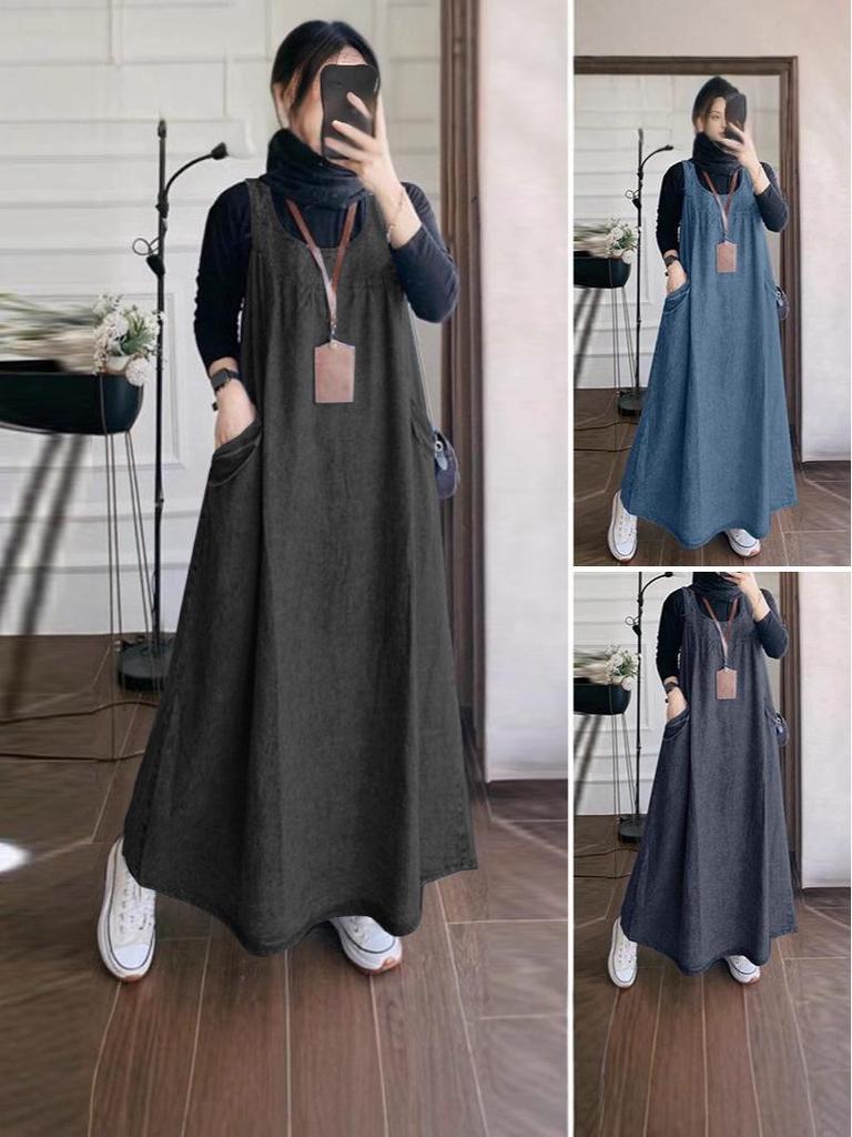 Długa sukienka jeansowa w stylu retro z kieszeniami z Azji Południowo-Wschodniej i Bliskiego Wschodu – kolekcja wiosna/jesień 2025