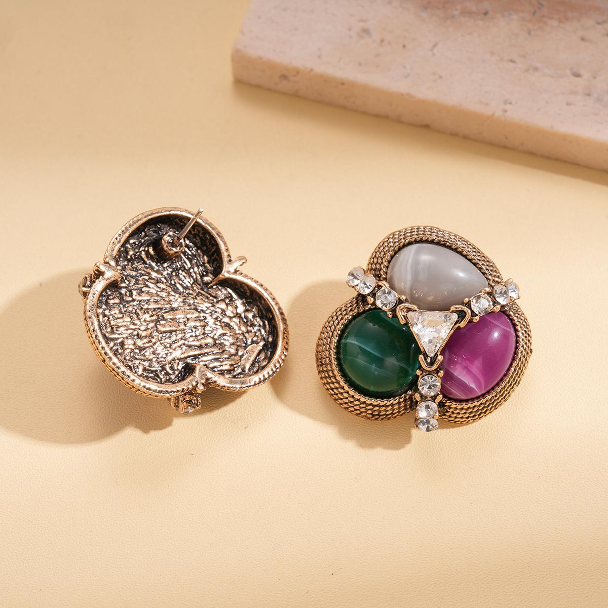 Diamond triangular water drop oval silver needle stud earrings medium antique earrings earrings