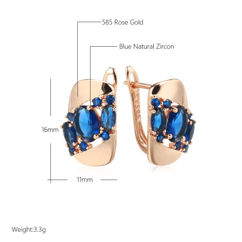 New Blue Natural Zircon Drop Earrings For Women Rose Gold Color Vintage Ethnic Bride Wedding Jewelry Party Accessories
