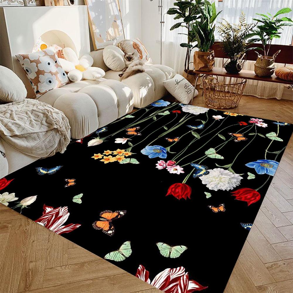 

BOTANICA Балкон Милі Квіти Килим Водонепроникний Нековзкий Килимок для Підлоги Килим для Вітальні Чорно-білий Стиль Сучасного Мистецтва Домашній Декоративний 80*120cm