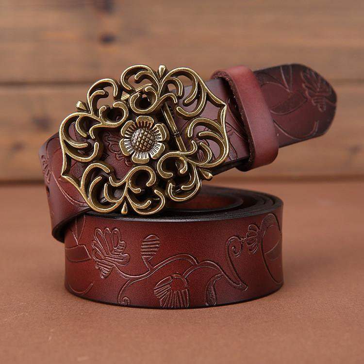 Genuine Womens Leather Belt Simple Design Alloy Buckle Casual Formal Attire