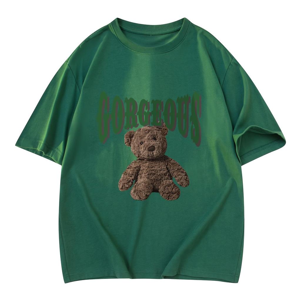 Men's Loose 100% Cotton Bear Graphic Print T-shirt Casual Short Sleeve Crew Neck Tee Men's Clothing for Outdoor