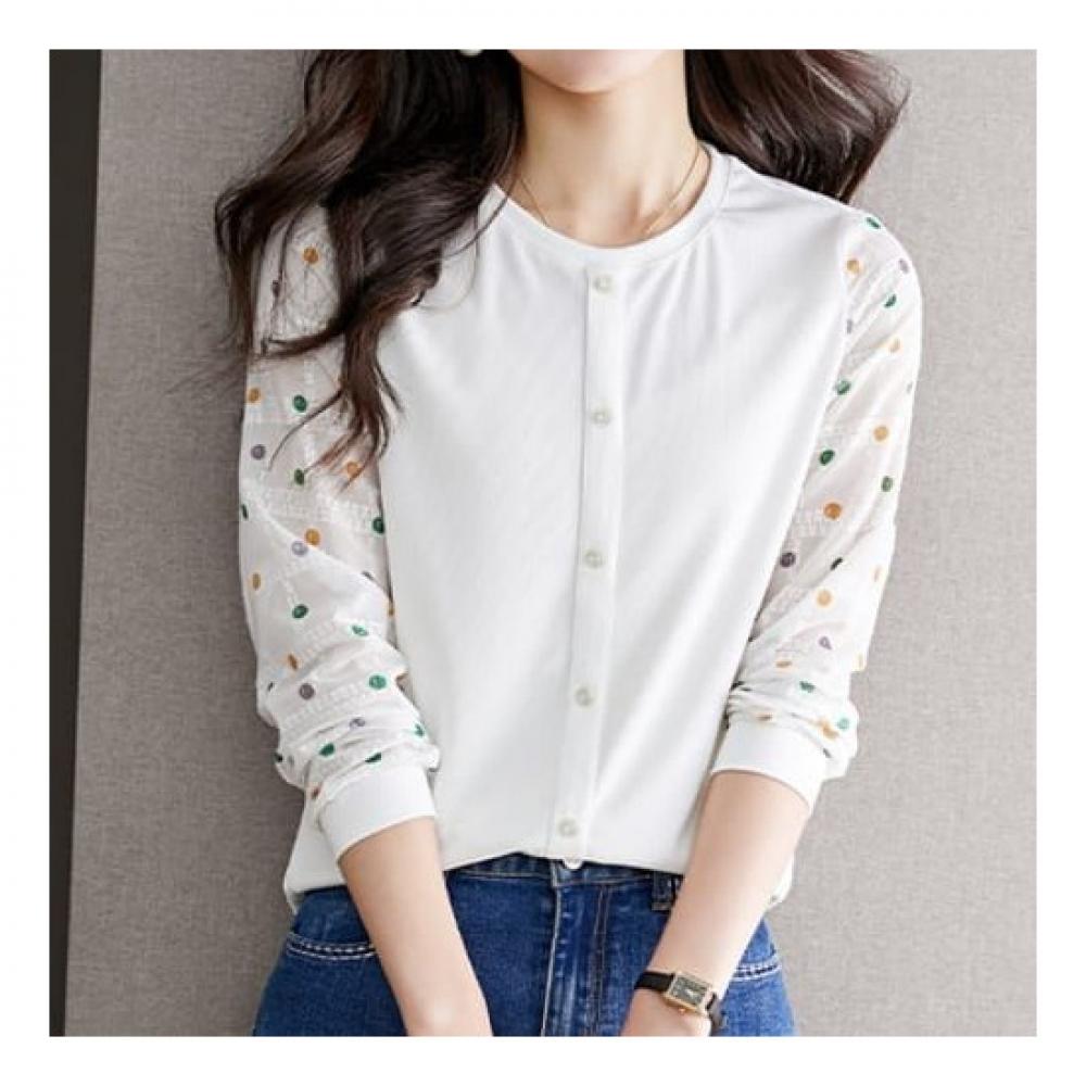 Navava Trendy DoT PoinT Round Neck Long Sleeve T shirT nT1379