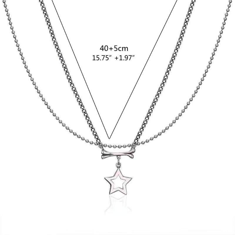 Dainty Star Pendant Necklace for Women Y2k Simple Bead Chain Necklace Double Layered Clavicle Chain Valentines Day