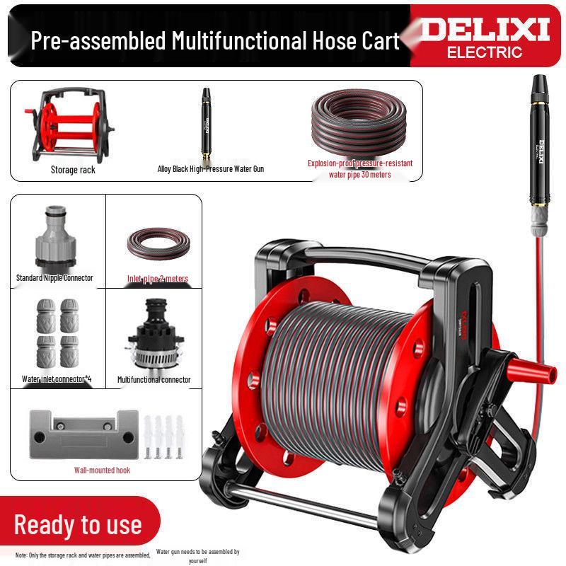 Hochdruckwasserschlauch mit Düse und Aufbewahrungsgestell für Autowäsche und Garten
