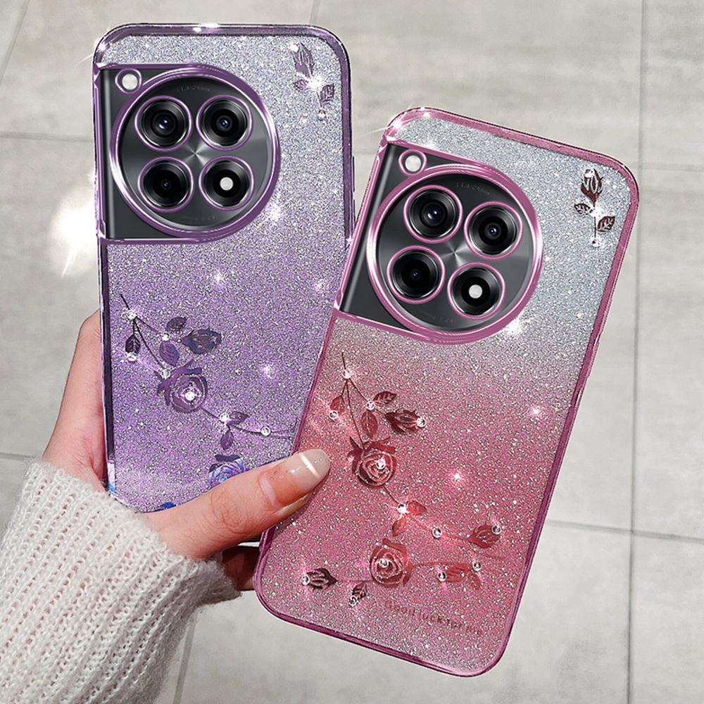 KADEM For OnePlus Ace 3 Pro 5G Case Flower Pattern TPU Gradient Phone Cover with Lanyards