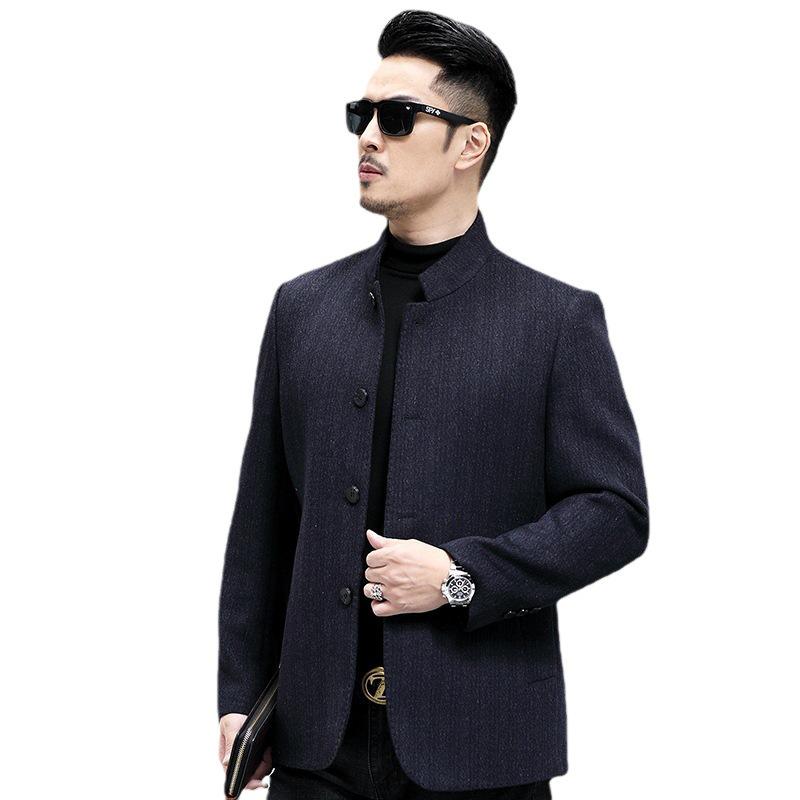 2026 Men's Double-Sided Woolen Coat: Winter Stand Collar Fashion Cashmere Jacket for Middle-Aged