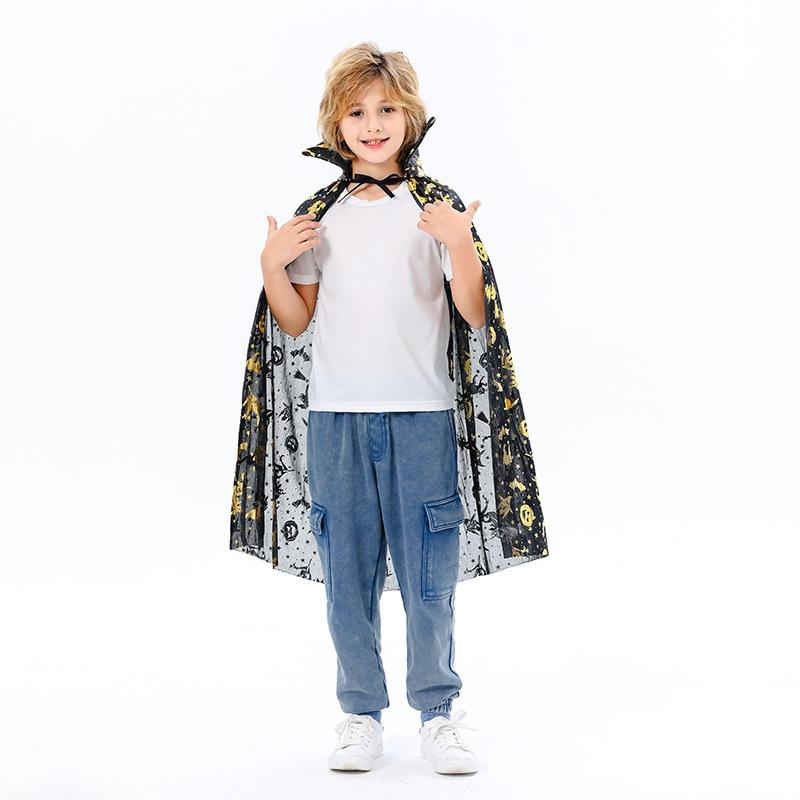 Kids Fantasy Cape Cosplay Costume 2024 Halloween Performance Wear Cloak Batman Superman Style Black One Size