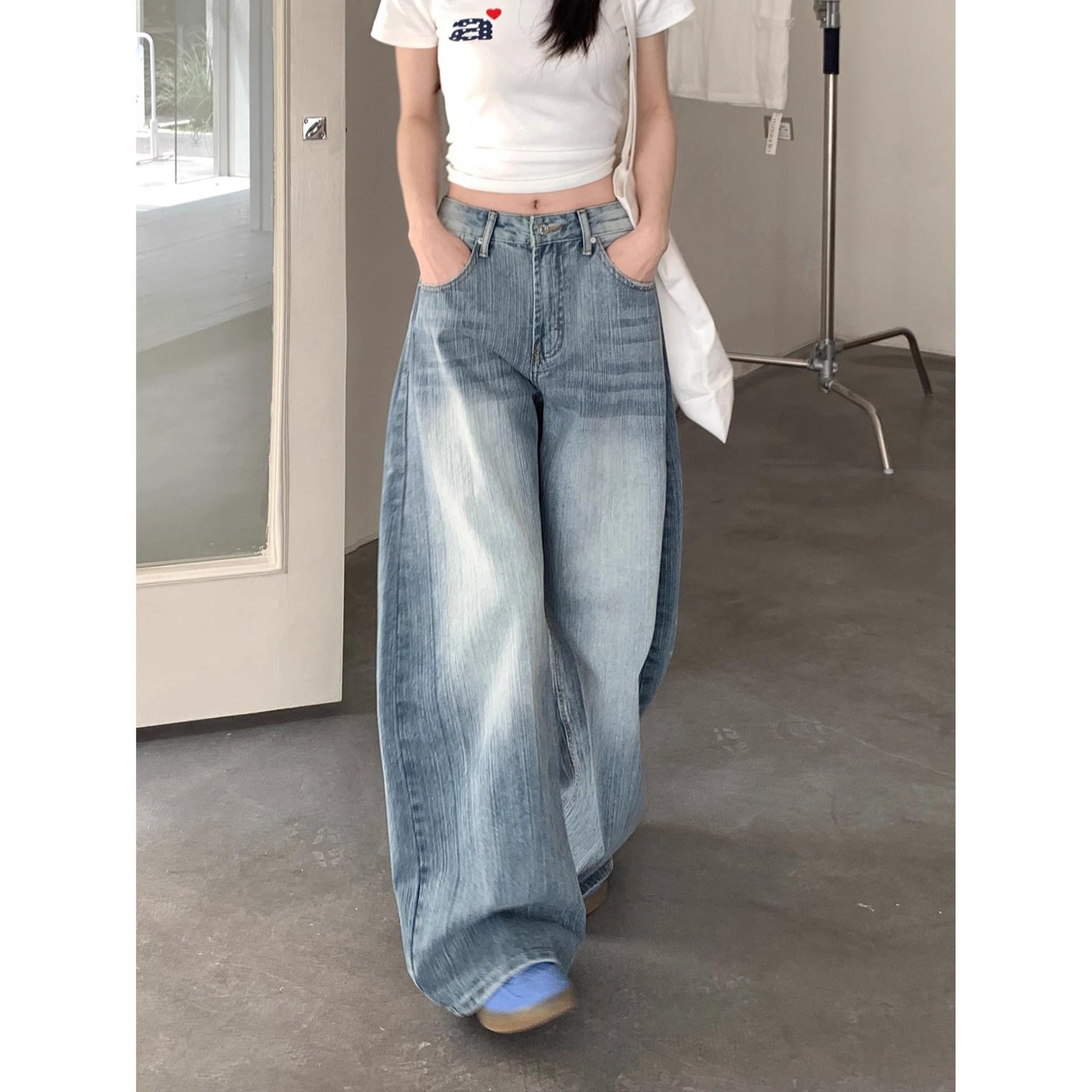 Women s High Waist Light Blue Wide Leg Retro Jeans Large