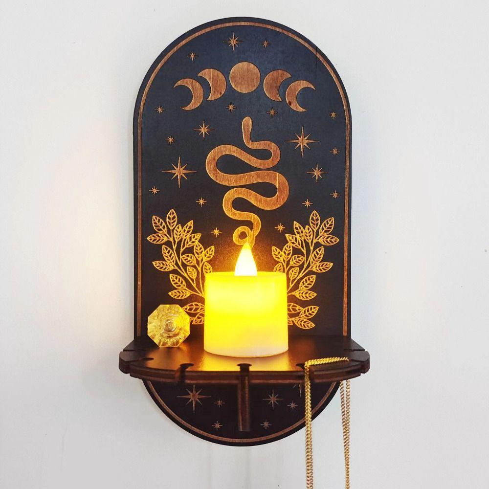 Smooth Wooden Carving Candle Holder Handicraft Crystal Decorative Shelf  Display Stand