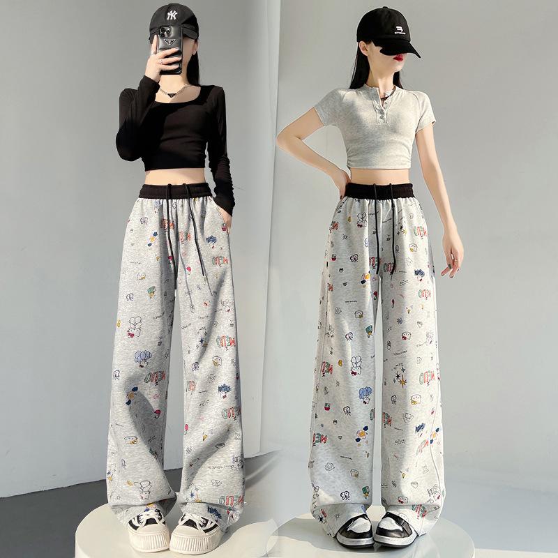 Authentic 2026 Hand-painted Graffiti Sweatpants for Women - Spring/Summer, Elastic Waist, Curved Leg, Casual Drawstring Fit