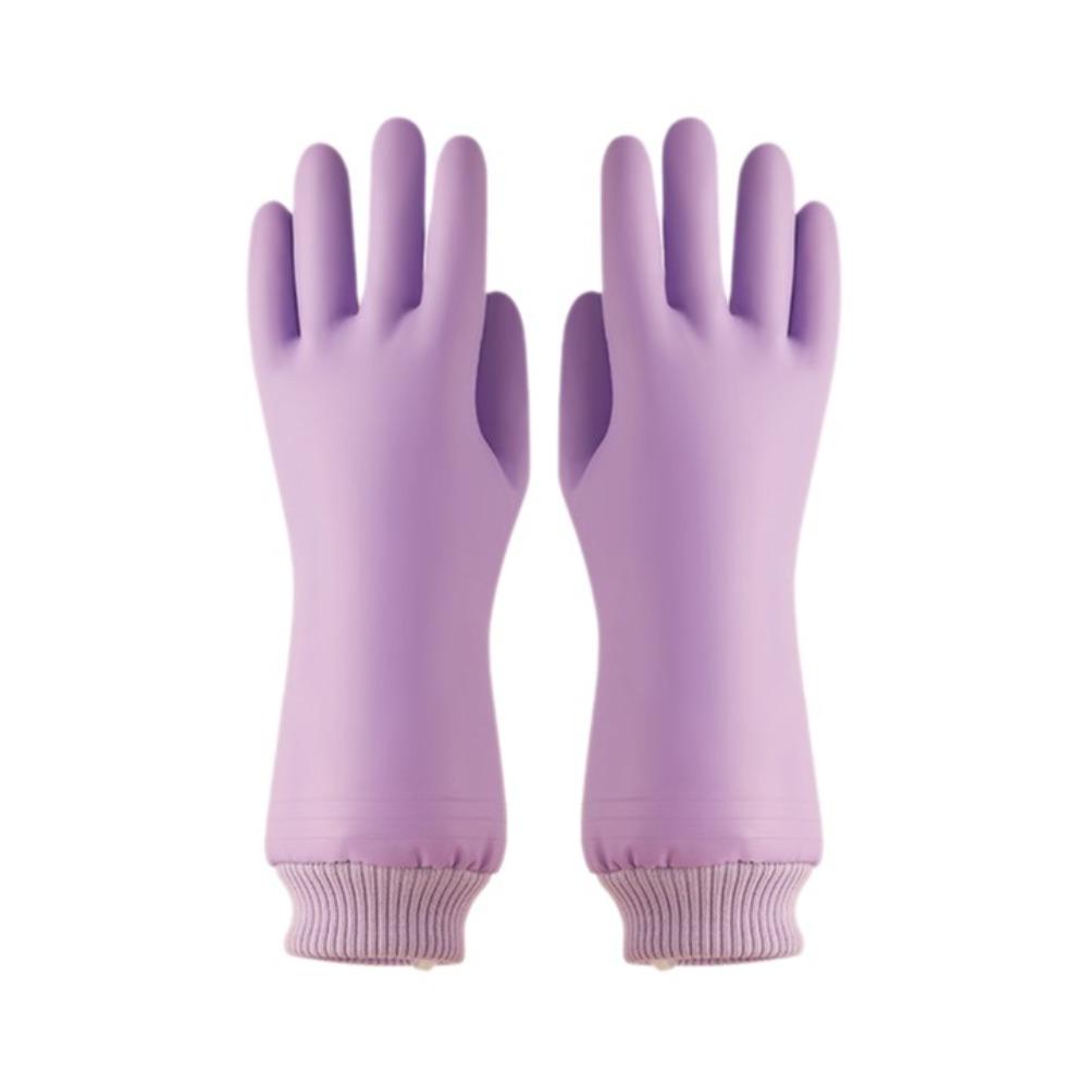 1 Pair Fleece Dishwashing Gloves Lengthen Waterproof Laundry Cleaning Gloves Reusable Tear-resistant Kitchen Cleaning Gloves