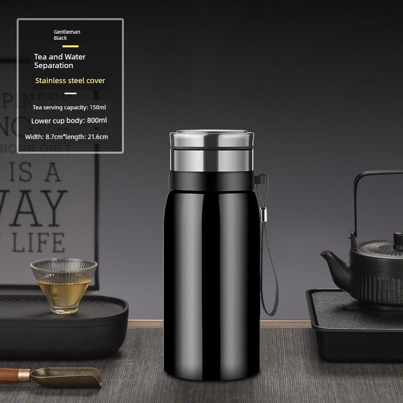 Large-Capacity Thermos Cup for Men, High-End Portable Stainless Steel Water Cup, Large Tea-Water Separation Tea Cup for Personal Use