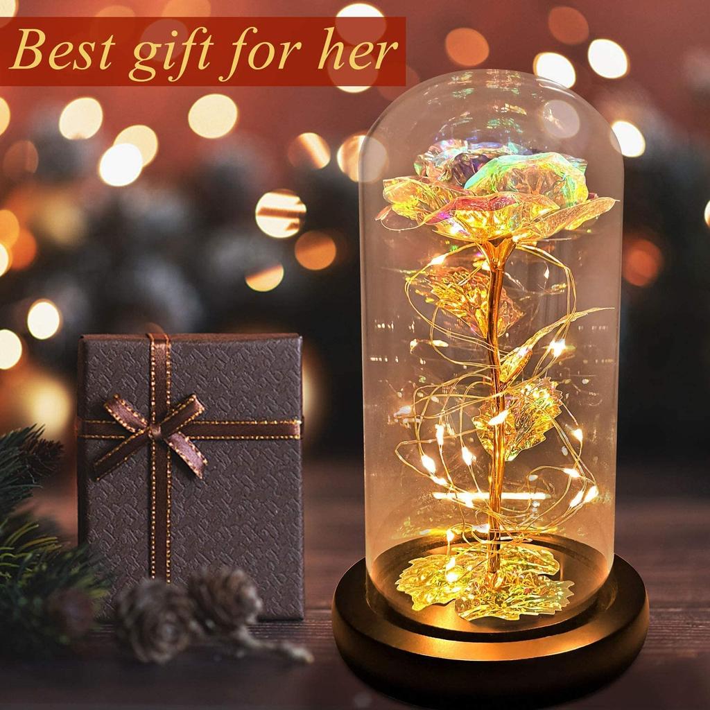 Eternal Rose Lamp Festival Gift Led Foil Flower Artificial Rose Lamp Creative Valentine'S Day And Mother'S Day Gift Battery Free