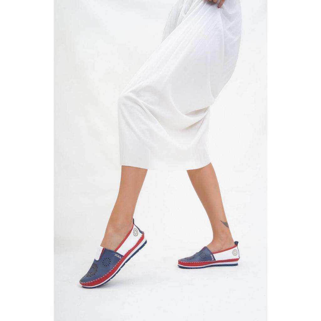 Damenmode Echtleder New Beige Leder Flats Freizeitschuhe