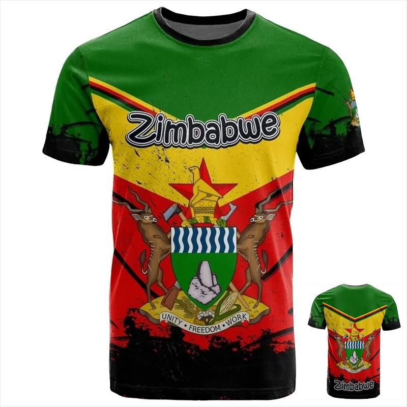 Sommer Rundhals 3D Simbabwe Print Top Modische Lässige Kurzarm Herren T-Shirts