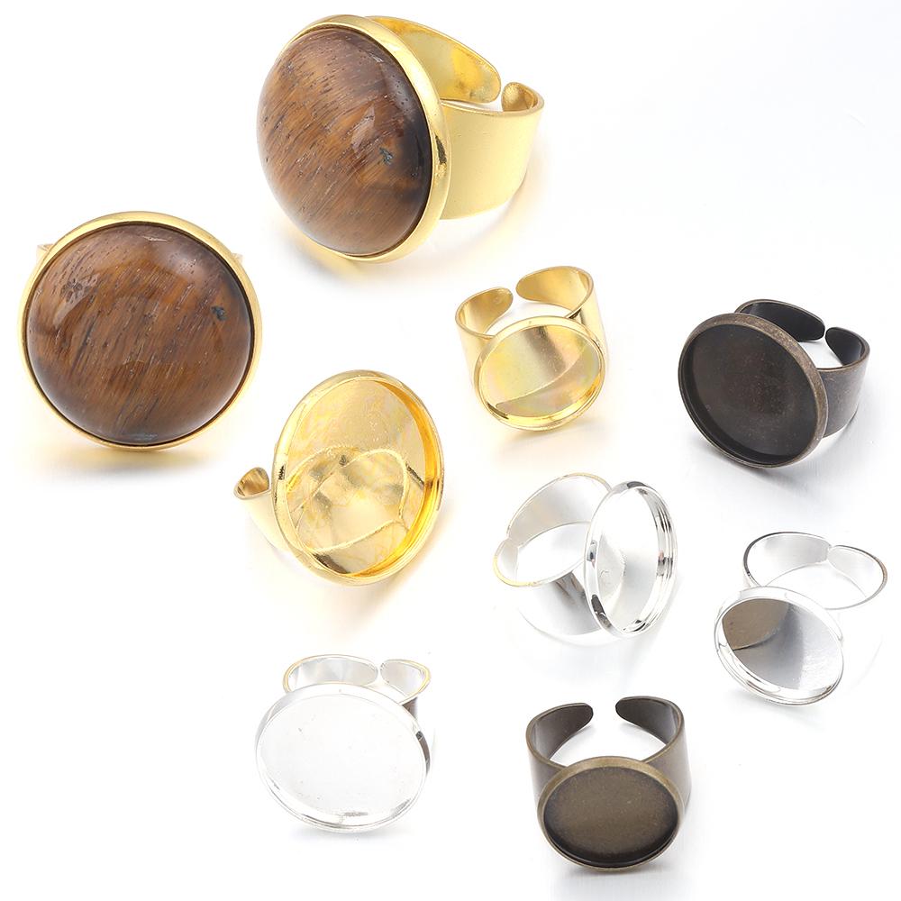 5 pezzi/lotto 16/18/20/25 mm Placcato Rame Anello Regolabile Impostazione Base Vuota Per Creazione Gioielli Anelli Fai da Te Accessori Vendita all'Ingrosso