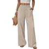 Damen High Waist Geraffter Elastischer Bund Weiter Bein Lockerer Schnitt Freizeithose