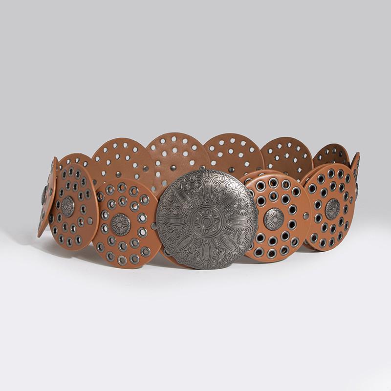 Breiter Vintage-Punk-Gürtel mit Nieten-Ösen-Beschlägen für modische Streetwear