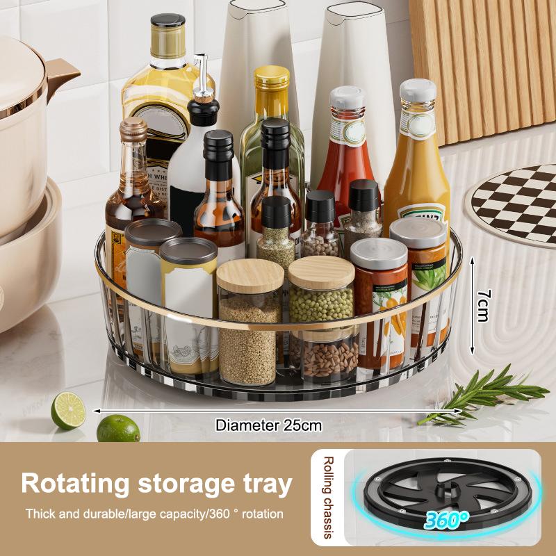 1Pc 360° Rotating Desktop Storage Spice Rack Large Capacity Condiments Organizer for Kitchen Bathroom Cosmetic Perfume Box