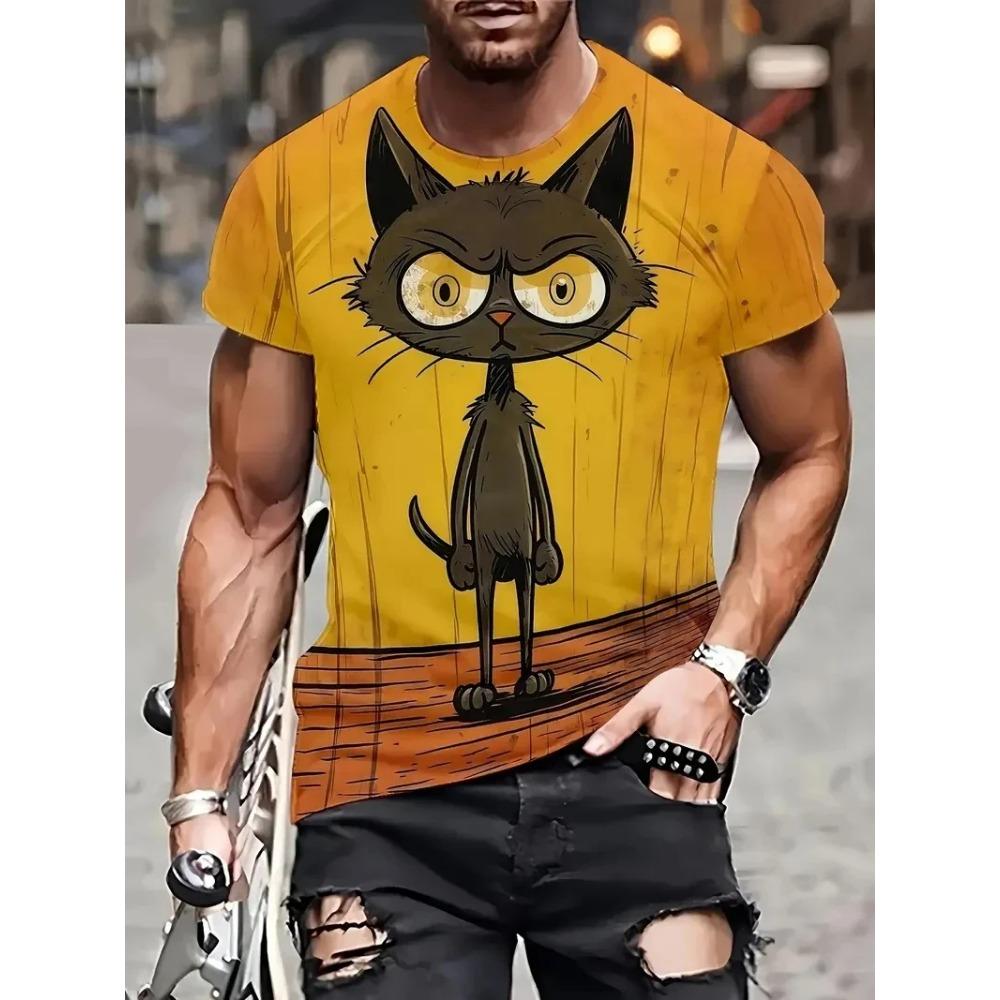 Men's and women's fun cat printed T-shirts, personalized animal 3D printed T-shirts, loose short sleeved T-shirts