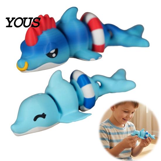 Artikuliertes Delfin-Spielzeug 3D-gedruckte Figur, Schwimmring Fidget Toy, Flexible Gelenke Dekoration für Rucksack Handtasche Geldbörse Anhänger Rucksäcke Anhänger