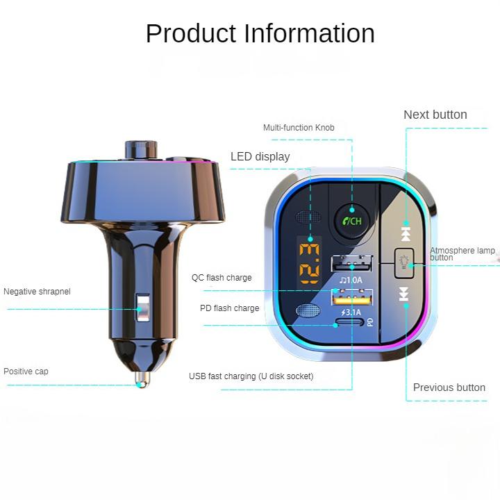Car Bluetooth receiver, MP3 player, multifunctional lossless sound quality , charger, Christmas gift, Stocking stuffers
