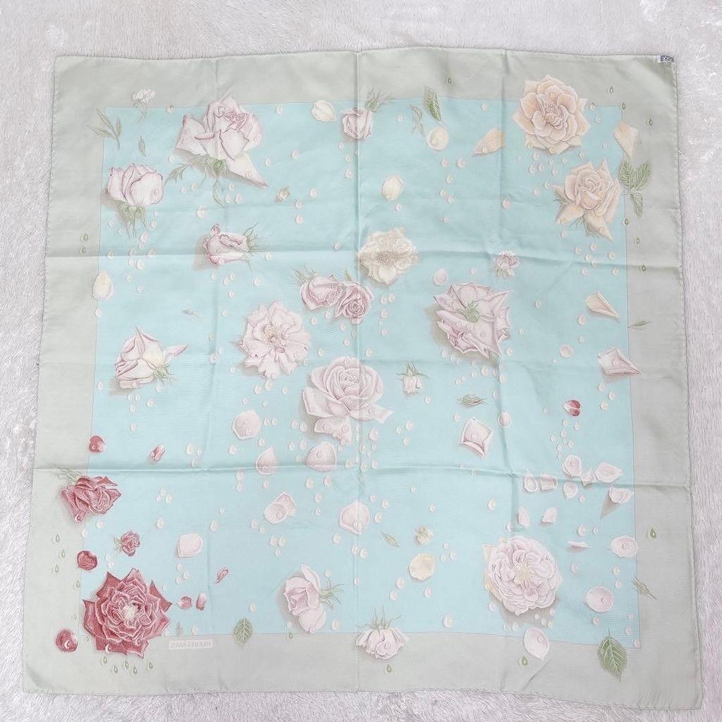 Used HERMES Hermes Carre 90 Rose de Roses Rose Drop Silk Scarf