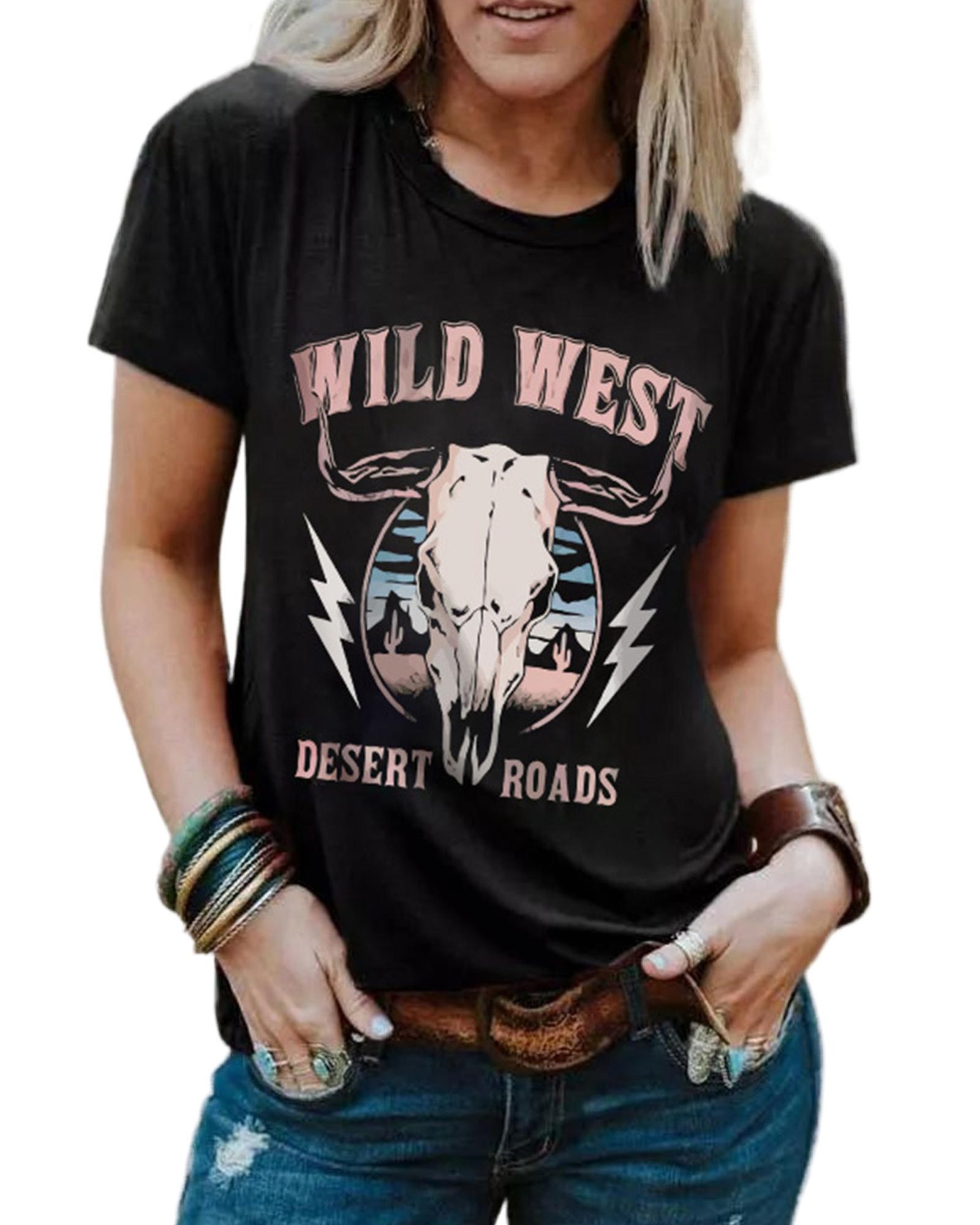 

Azura Exchange Desert Roads Bull Skull Graphic Tee S чорний