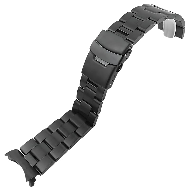 

watch belt 3 consecutive oyster bow ring Innocence exchange stainless three-fold push type metal band watch band bracelet strap buckle (black, 22mm)
