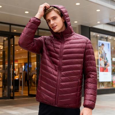 Pánský péřový kabát s kapucí Lehká teplá zimní bunda Dlouhý rukáv Zapínání na zip Větruodolný Svrchní oděv do chladného počasí