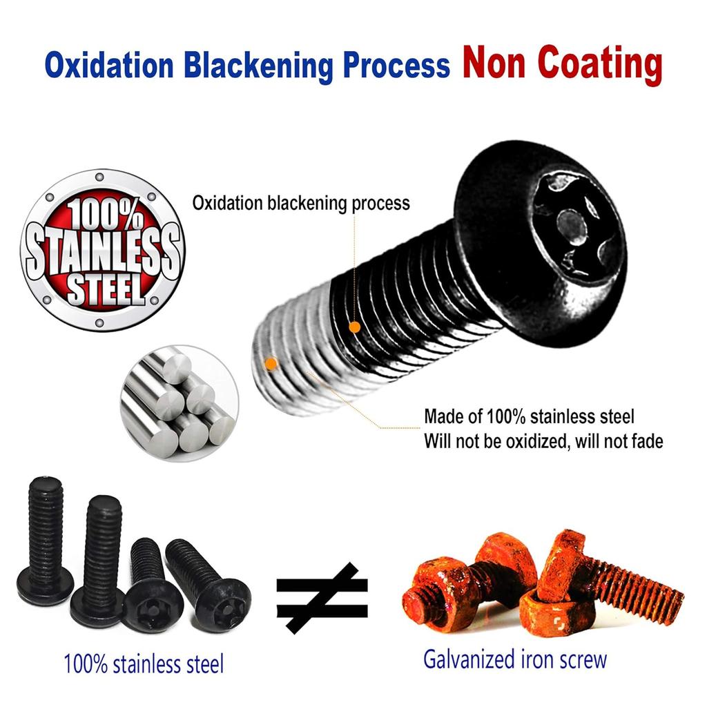 Aootf Anti Theft License Plate Screws- Black Bolts For Locking Car Tag, Frame And Cover, Mounting Hardware Kit For Front/Rear, M6 Stainless Steel