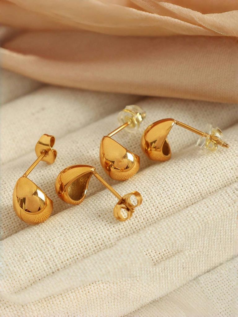 1 Pair Fashion Classic Simple 18k Gold Plated Waterproof Hollow Smooth Drops Stainless Steel Earrings