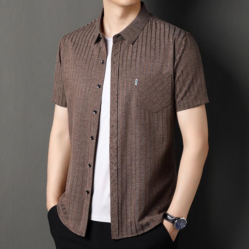 Men's Business Casual Short Sleeved Printed Shirt with Wrinkle Resistance No Ironing Comfortable All Season Versatile Top