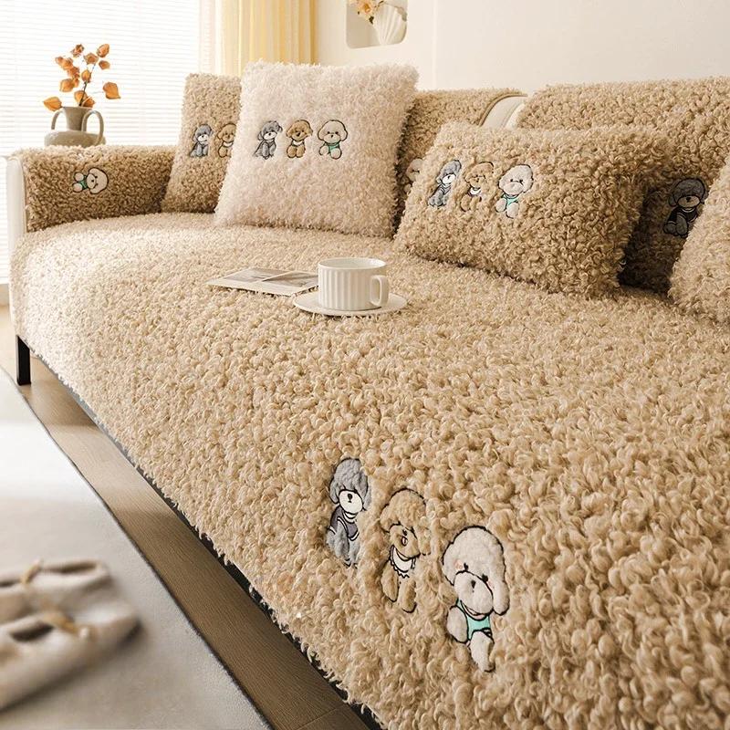 Desene animate de pluș canapea husă antiderapantă rezistentă la praf îngroșare canapea husă toamna iarna brodate canapea pernă acasă decorare mat