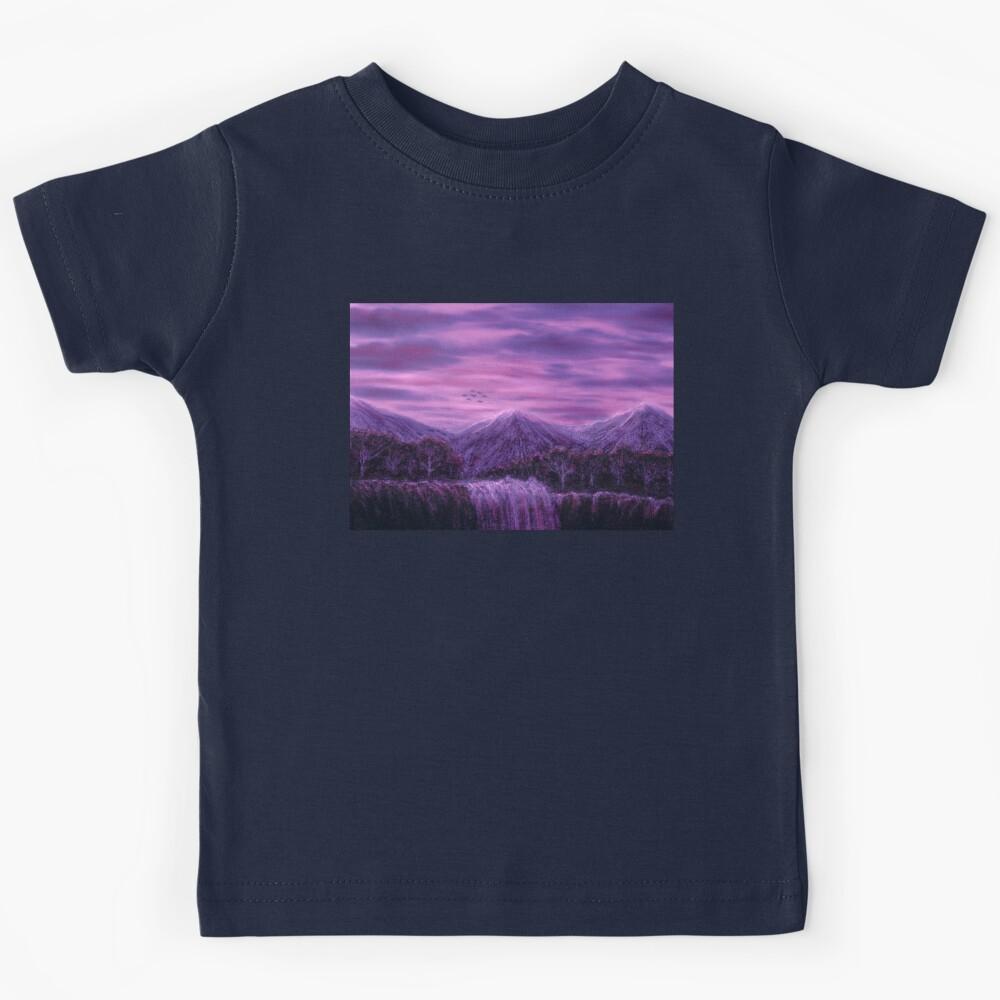 Purple vibes forest sky waterfall Kids T-Shirt 170
