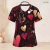 Women Plus Size V Neck Short Sleeve Scrub Top Spiral Tie Dye Patriotic Red White Blue Print Nurse Uniform Top
