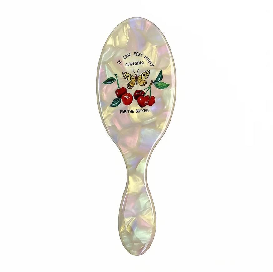 Cherry Butterfly Print Air Cushion Comb - Fashionable Acetate Material for Home Use белый