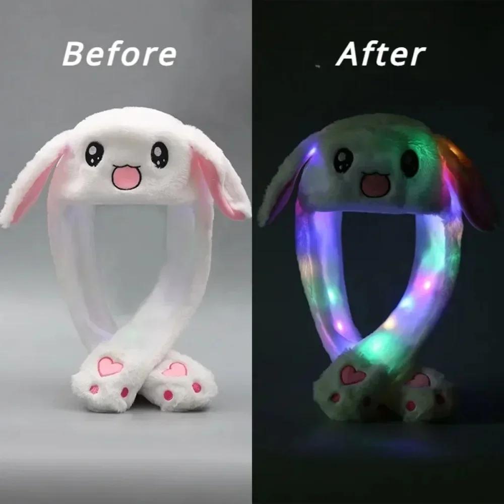 Led Plush Rabbit Hats Glowing Pikachu Ears Hat Cute Stitch Moving Ears Cap Adult Children Funny Festival Party Dress Up